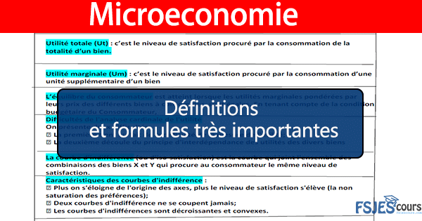 Définitions et formules très importantes en Microéconomie