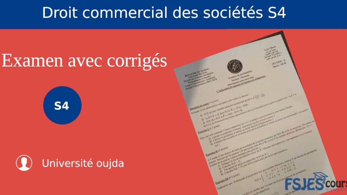 Examens Droit Commercial Et Des Sociétés S4 Avec Corrigé 2017-2018 Pdf ...